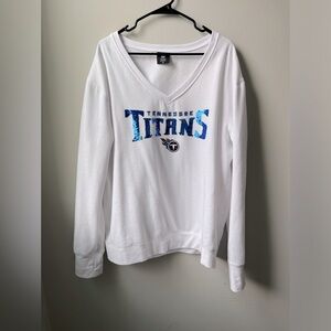 Women's Tennessee Titans White Cuce Victory V-Neck Sweatshirt Sequin 3X …